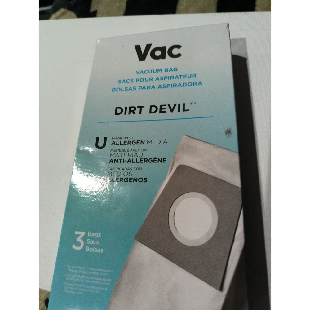 Vac Dirt Devil Type U Vacuum Cleaner Bags 3 pack Style U with Alergen Media